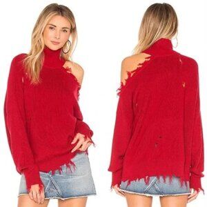 LOVERS + FRIENDS REVOLVE Arlington Distressed Thrashed Wool Blend Red Sweater XS